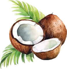 Coconut Fruit Watercolor. Generative AI - obrazy, fototapety, plakaty