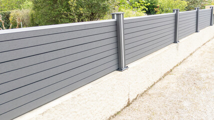 fence wall grey aluminium new modern barrier of suburb house gray street protection view home