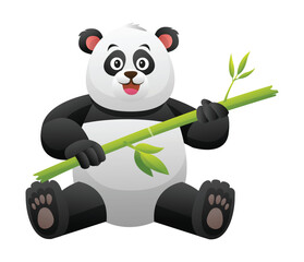 Cute panda holding bamboo cartoon illustration