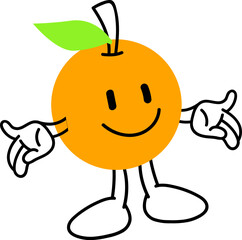 Hand drawn vector illustration of Orange Retro Cartoon Art Style | Logo, Icon, Visual Identity, Asset, Fruits
