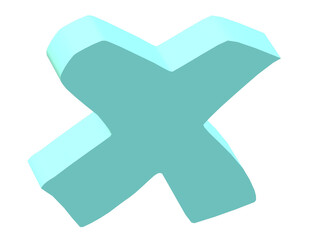 Light blue 3D letter X, three-dimensional model English letters, decorative letters