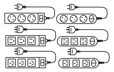 Electric extension cord icon. Electric outlet.Outlets plugs european appliance interior.Electrical outlet in the USA and UK.Isolated on white background.Outline vector illustration.