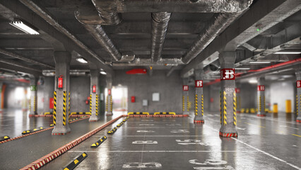 Realistic render empty underground parking. 3d illustration