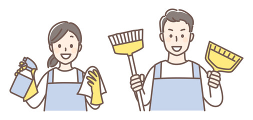 illustration of people cleaning house