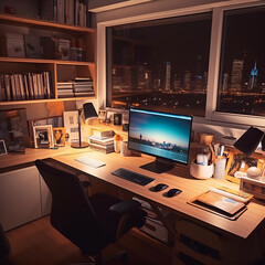 Home office desk with computer