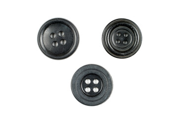 A set of old classic buttons on a white background. Black buttons close-up.