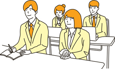 研修を受ける複数の男女のビジネスパーソン