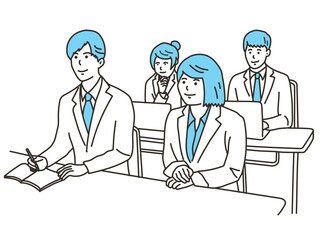 研修を受ける複数の男女のビジネスパーソン