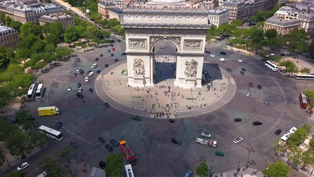 Stunning Aerial Shot Revealing Arc De Triomphe and Paris Skyline