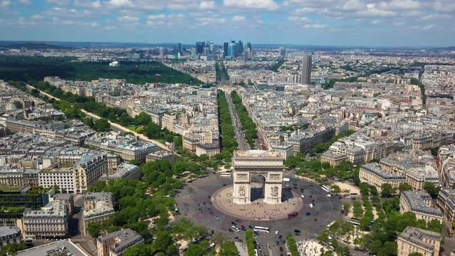 Awe-Inspiring Aerial View of Arc De Triomphe and Paris Skyline