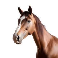 Obraz premium portrait brown stallion with long mane portrait isolated on white background