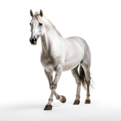 Naklejka na ściany i meble white Arabian horse in motion on a white background. isolated object