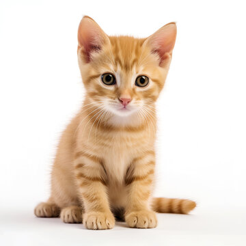 Playful ginger kitten on a white background, isolated object