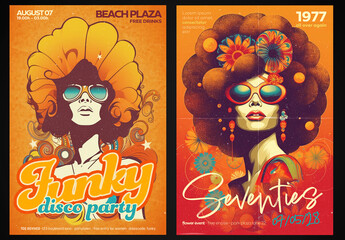 Seventies flower power event flyer set with generative ai background