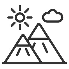 Two mountains with snowy peaks  - icon, illustration on white background, outline style