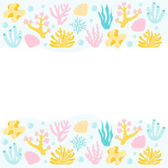 Background with coral reefs, algae and seaweed