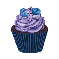 Cupcake Blueberry Cream Sweet Cake Desert Vector Illustration