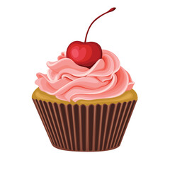 Cupcake Cherry Cream Sweet Cake Desert Vector Illustration