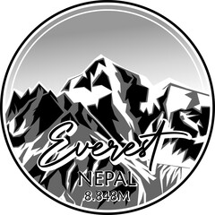 badge of mount everest logo - nepal - black white version