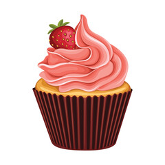 Cupcake Strawberry Cream Sweet Cake Desert Vector Illustration