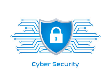 Cyber security logo with shield lock icon - obrazy, fototapety, plakaty