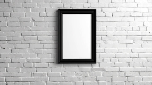 A picture frame hanging on a brick wall. Generative AI.
