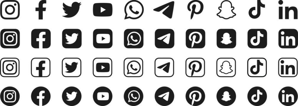 social media icons black and white transparent