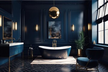 Elegant Designer Bathroom Showcasing a Freestanding Tub, LED Lighting, and Luxurious Details..