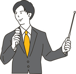 プレゼンするスーツを着た男性セミナー講師
