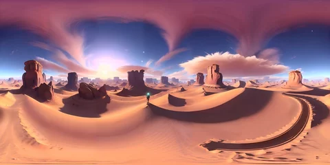 Foto op Plexiglas HDRI,  Skybox, sunset in the desert, canyon land created using generative AI. Stylized  © Qinglin