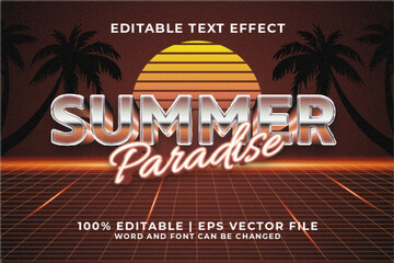 Summer Paradise 3d Editable Text Effect Retro 80s Style Premium Vector - obrazy, fototapety, plakaty