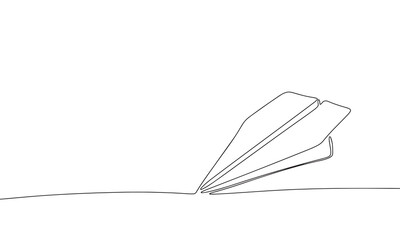 Paper plane as one line continuous. Line art fly paper plane outline vector illustration. 