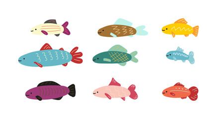 colorful fishes set modern vector