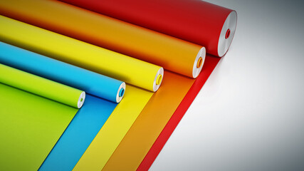 Vibrant colored adhesive films isolated on white background. 3D illustration - obrazy, fototapety, plakaty