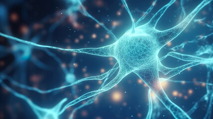 Obraz premium A close up of a neuronal cell with a blue background