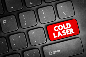 Cold laser - therapy that uses low-level lasers to alter cellular function, text button on...