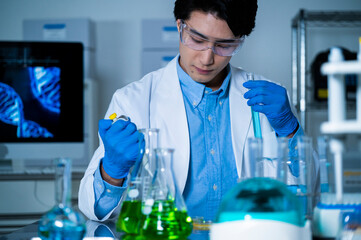 A professional health care researcher working in a science laboratory, technology of medicinal...