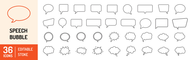Speech bubbles thin line icons set. Speech, bubble, talk, chat, message, balloon and communication. Vector design. - obrazy, fototapety, plakaty