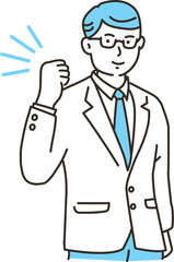 ガッツポーズをするスーツ姿のビジネスマン
