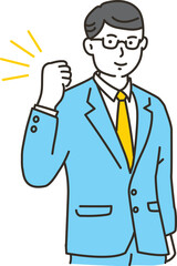 ガッツポーズをするスーツ姿のビジネスマン
