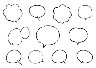 ペンで描いた手描き風のふきだしセット（白フチあり）