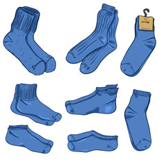 Vector Cartoon Set of Different Style Blue Socks.