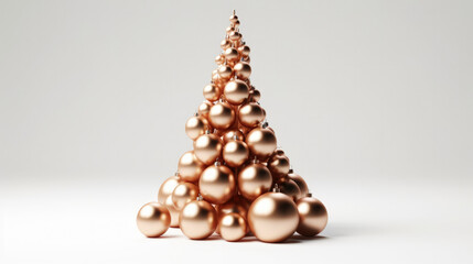 Christmas Tree constructed from Copper Baubels. Holiday concept with copy-space. Generative AI.