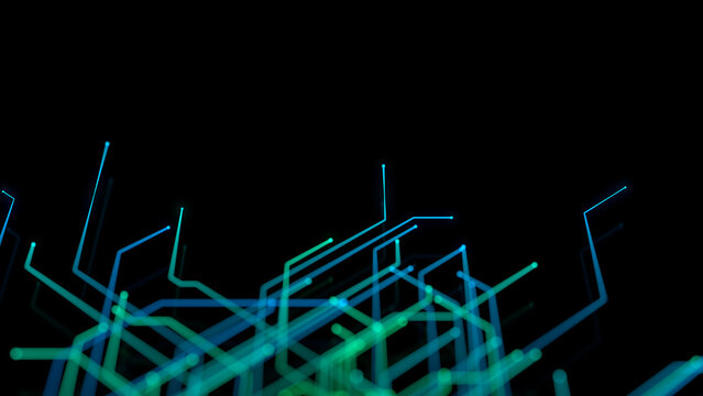 Futuristic Network Lines form a Technical Grid. Blue and Green Connectivity Concept with copy-space.