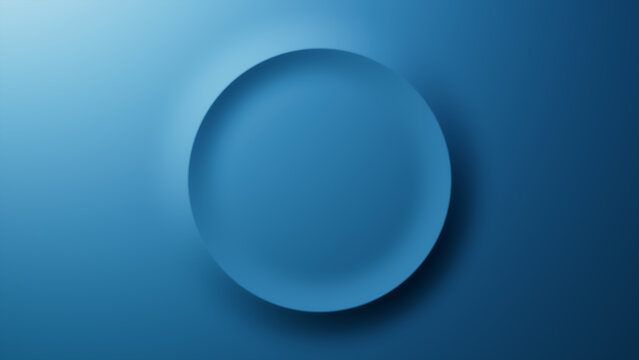 Blue Gradient Background with Embossed Circle. Minimalist Surface with Extruded 3D Shape. 3D Render.