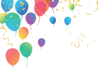 Lettering Happy Birthday To You white background. Holiday decorations with balloons, pennants and confetti. Greeting card can be used for congratulation, posters and banners.