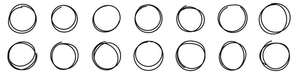 Hand drawn scribble circles set. Sketch line pencil elements collection. Vector isolated illustration