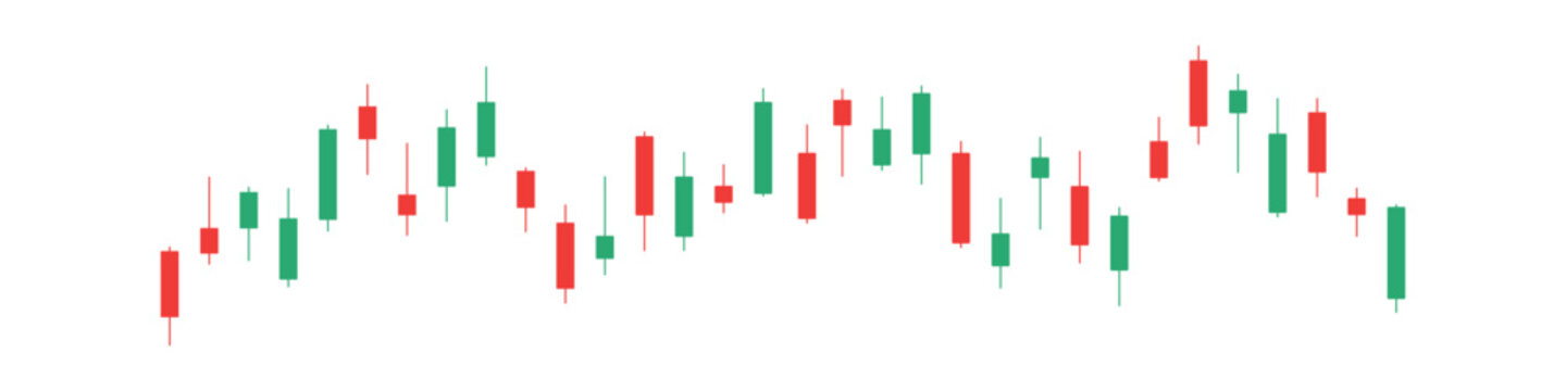 Forex Trading. Stock market candlestick, chart green and red japanese candle stick. Chart of buy and sell indicators vector illustration