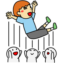 胴上げされる男性のイラスト