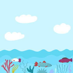 Fototapeta na wymiar background with sea and fishes 